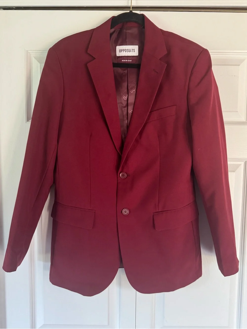 OPPOSUITS Men’s Burgundy Blazer - Two-Button Suit Jacket and pants - size 38